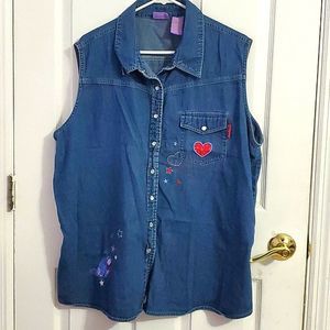 Vintage Disney Eeyore Winnie The Pooh Button Down Denim Shirt Vest